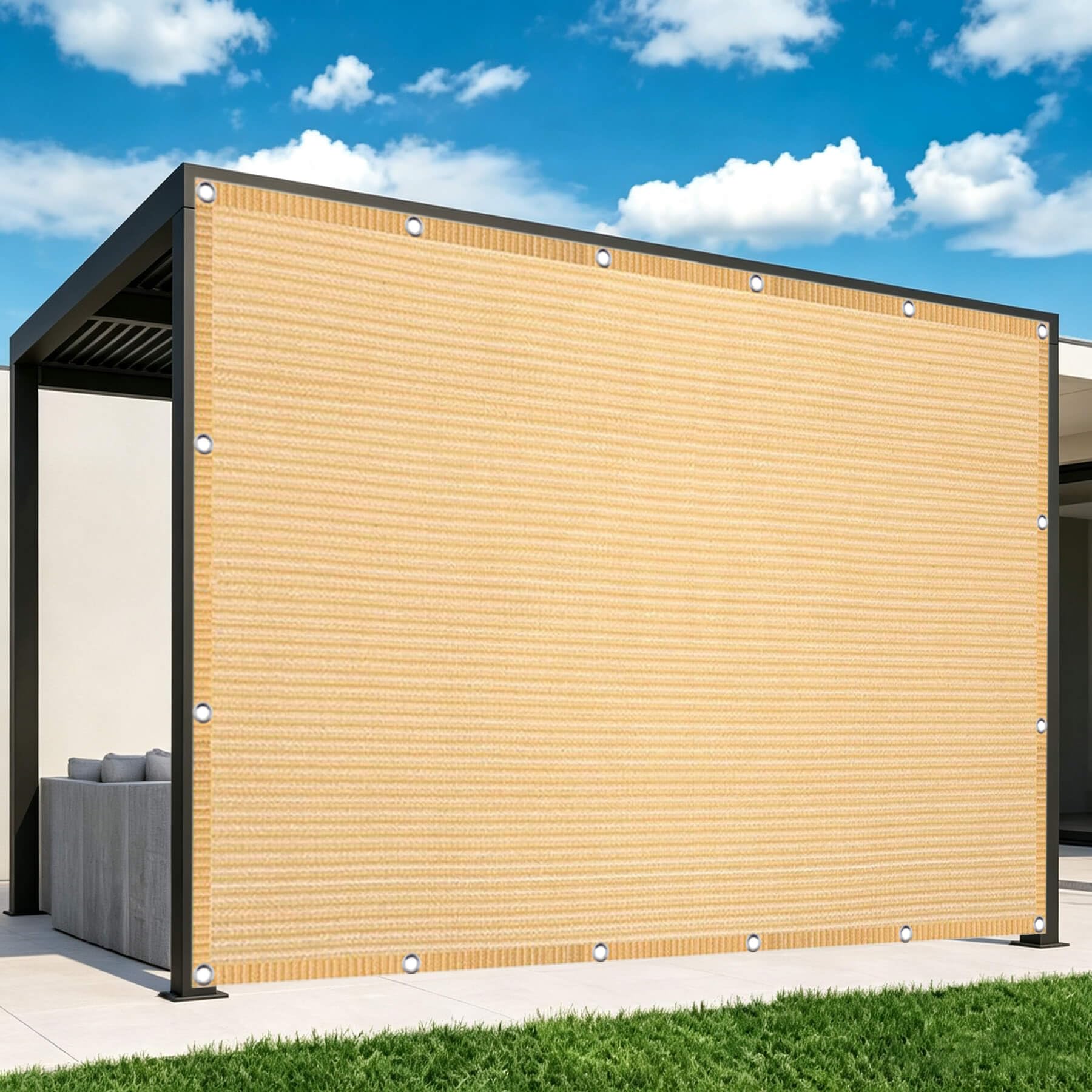 Vela Parasole 2.5 x 9.5 m in Tessuto Hdpe, Permeabile All'Aria e All'Acqua, Telo Ombreggiante Occhiellato Tenda da Sole Traspirante Rettangolare per Serra Cortile, Color Crema