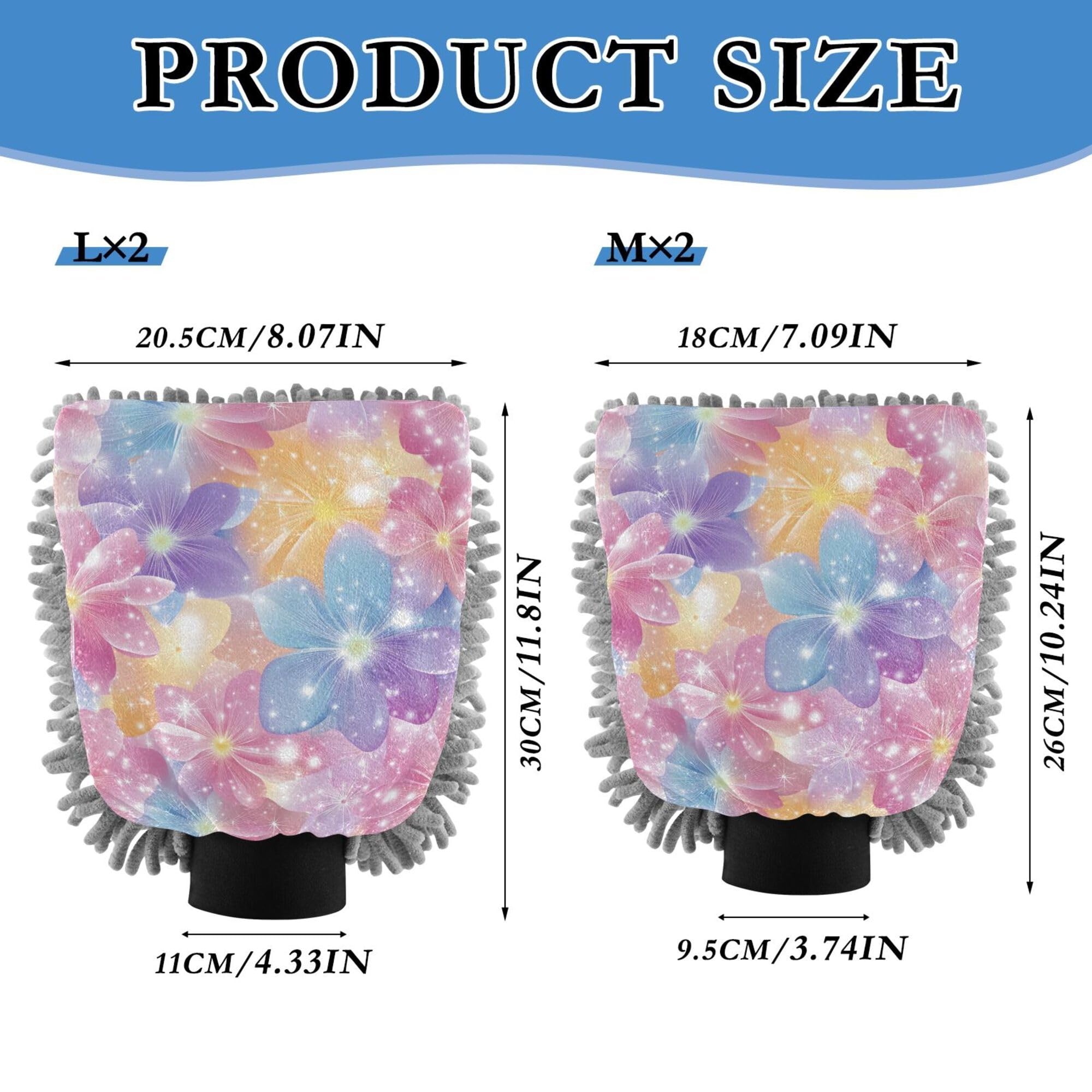 Beautiful Flowers Microfiber Mitt for Cars 11.8'' Cars Washing Mitts Scratch-Free Detailing Clean Rag for Hand Brush Cleaning