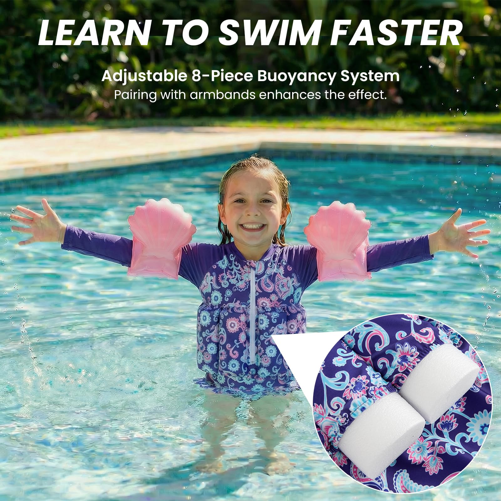 Maillot de bain pour bébé fille avec flottaison pour enfant - Aide à la natation - Maillot de bain à manches longues - Maillot de bain une pièce