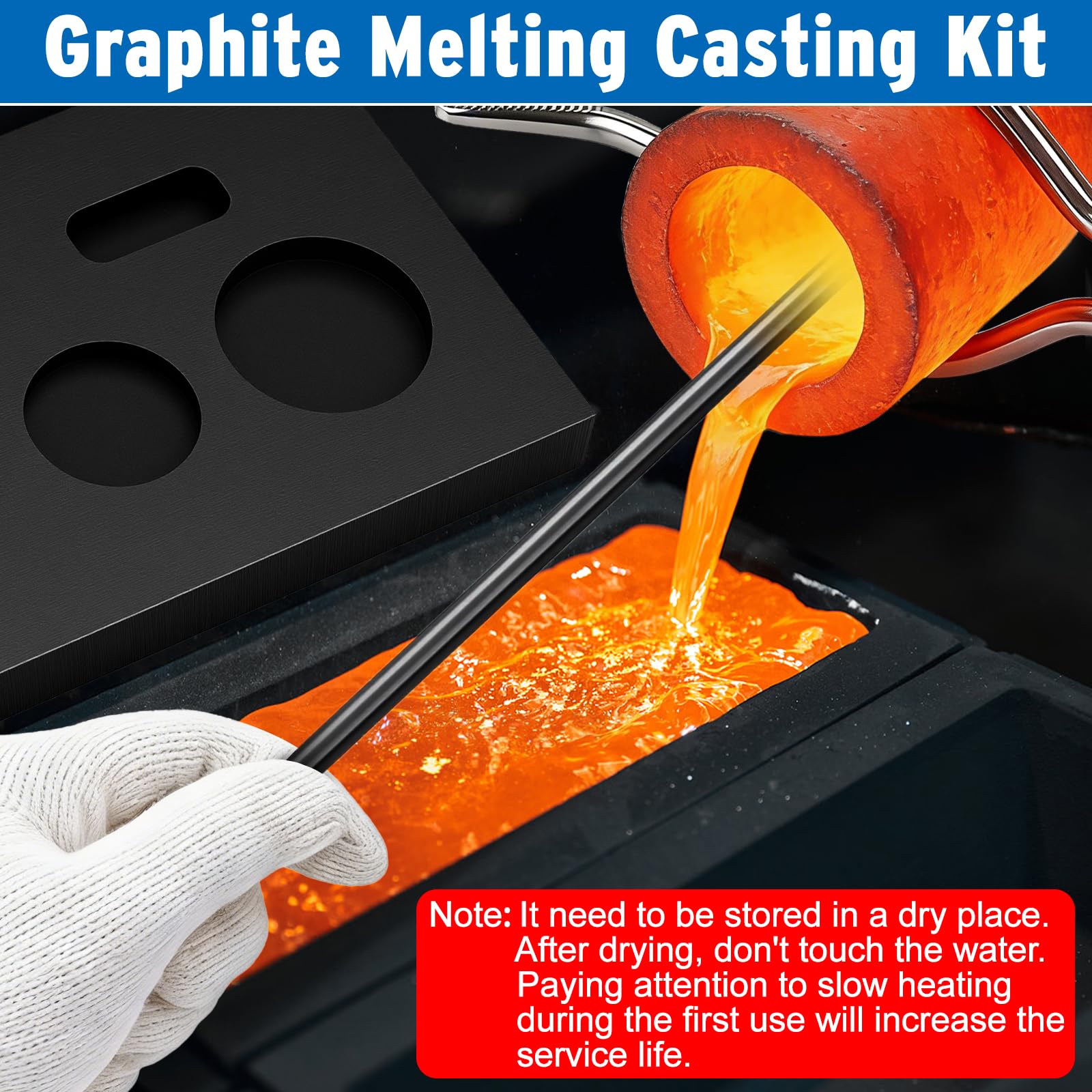 Hysagtek Kit de 9 crisoles para derretir metal, kit de fundición de antorcha de grafito, crisol de grafito, moldes de lingote de grafito, 2 varillas agitadoras de crisol, taza de cuarzo y pinzas