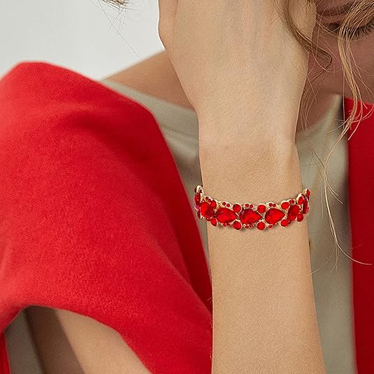 EVER FAITH Bracciale Elasticizzato Donna Cristallo Austriaco 3 Righe, Trasparente, Elegante, In Confezione Regalo - 3