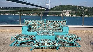 Arabic Floor Sofa, Traditional Floor Couch Set, Sectional Sofas, Arabic Floor Sofa Set, Yoga Meditation Mat, Futon Sofa Bed (Sofa + Ottoman + Pillows, 4'' Thickness (10 cm))