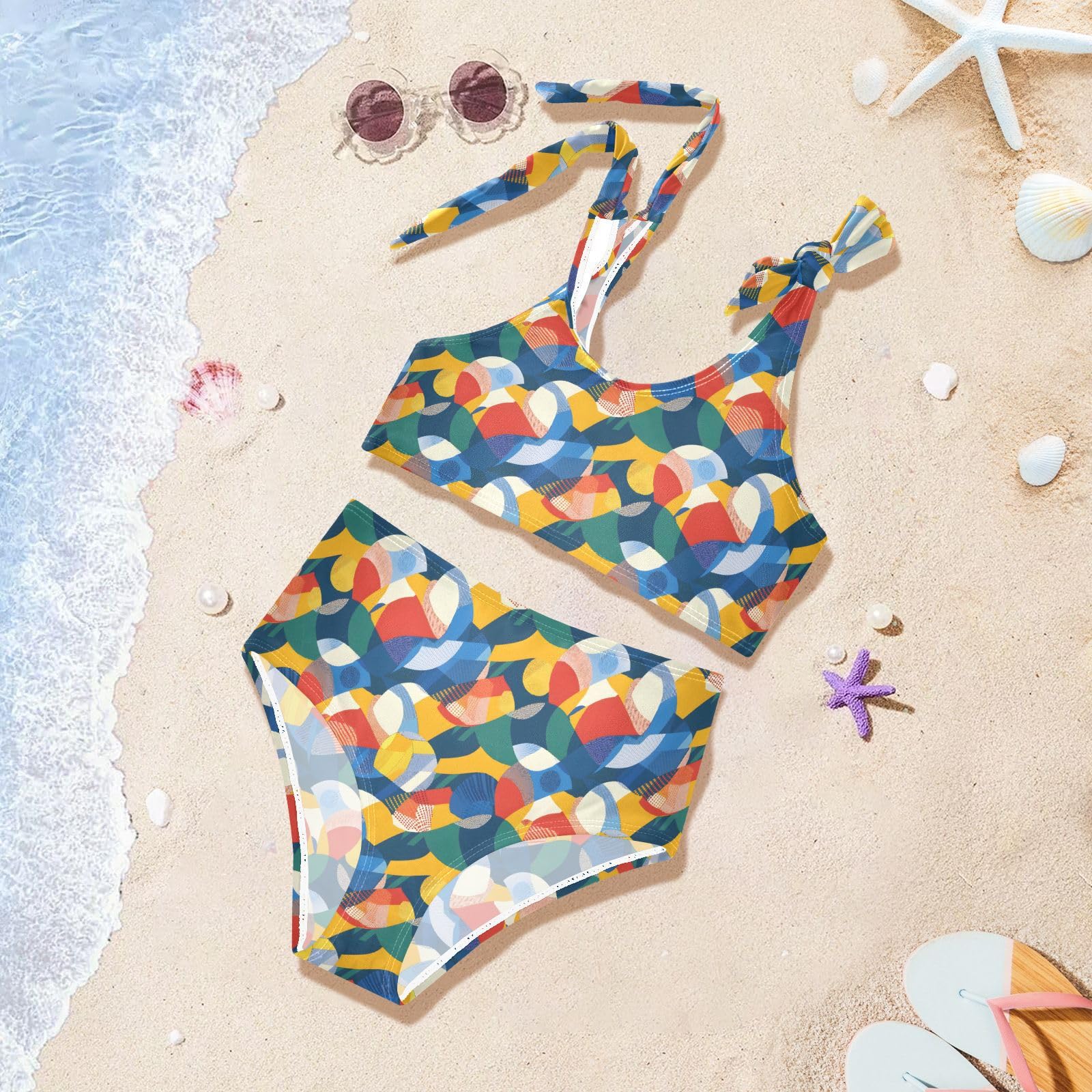 Abstract Colorful Pattern Girls Two Piece Tankini Swimsuits Summer Bathing Suit Beach Swimwear Set, 3T