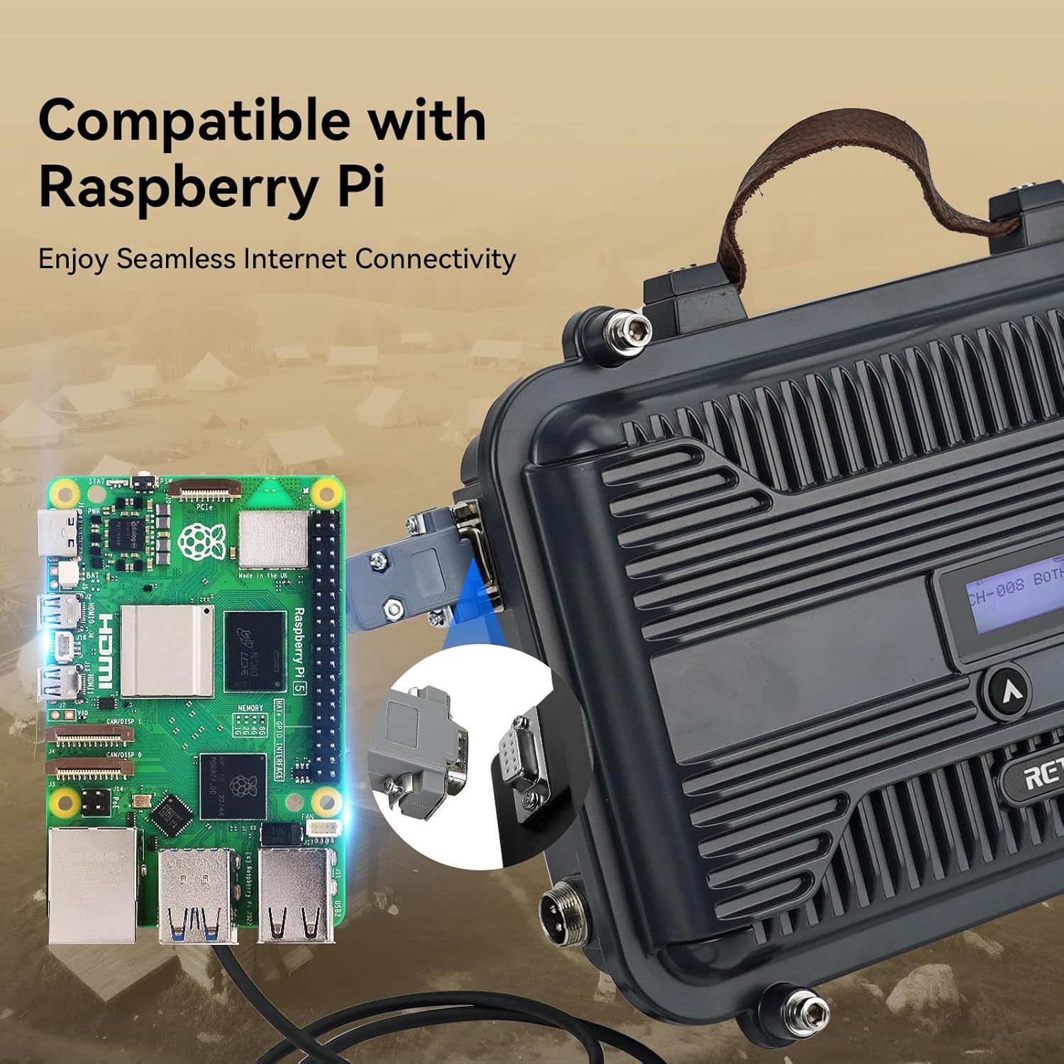 Retevis RT97S repeater tilsluttet en Raspberry Pi via et DB-9-stik