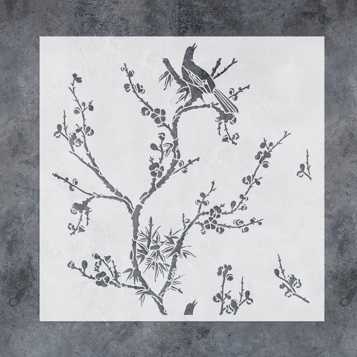 GSS Designs Bird Watching Stencils 12x12Inch Reusable Bird on Tree Branch Stencil for Wall Fabric Furniture Flourish Flower Stencils