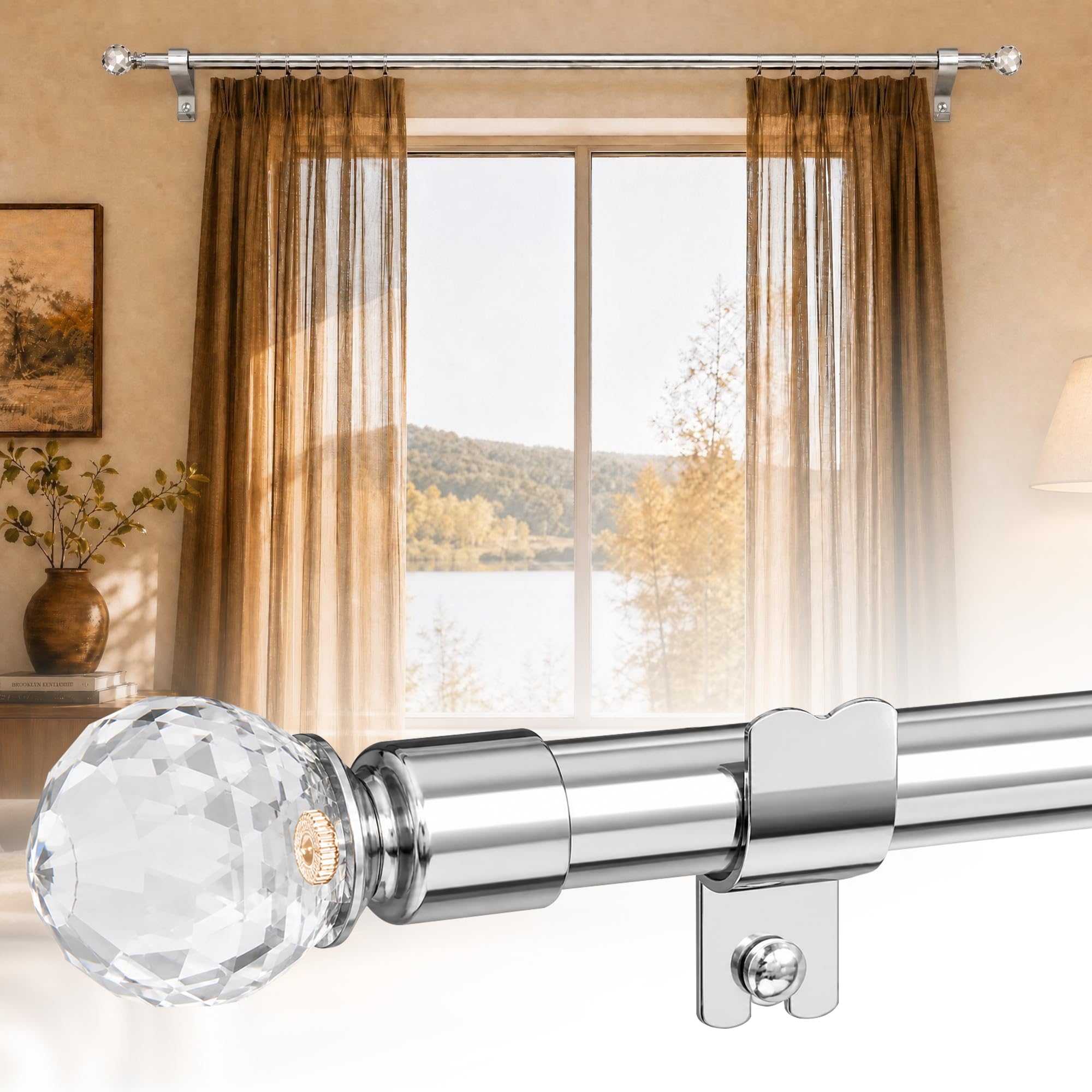Bastone per tende da 1,6 cm, aste singole per tende da 76 a 157 cm, per tende con occhielli per camera da letto, porte, finestre, asta decorativa per drappeggi con terminale in acrilico a diamante,