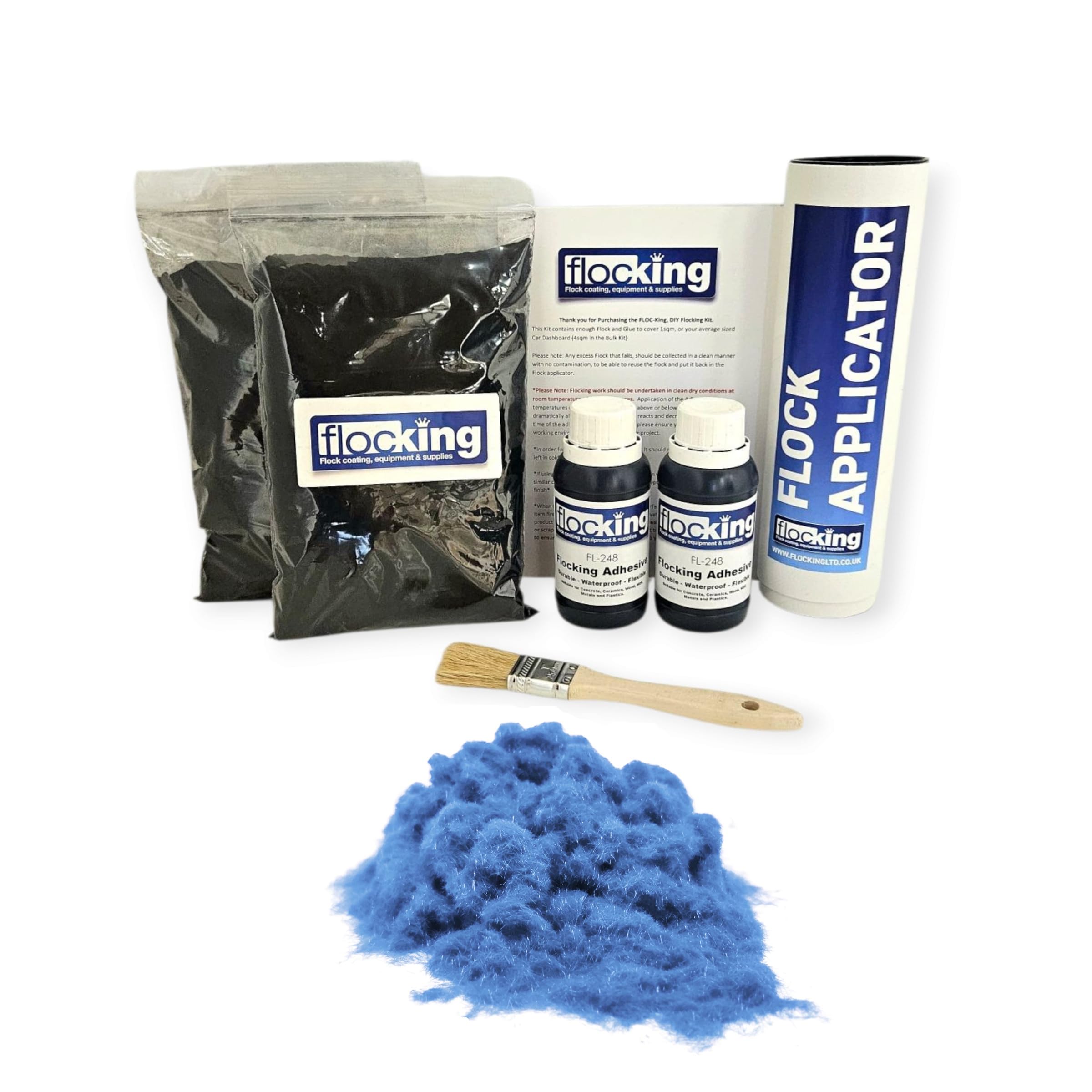 FLOC-KING Professional Twin Flocking Kit (Aqua Blue) – 2sqm Coverage – DIY Dash Flocking Fibres & High-Strength Specialised Adhesive for Car Interior Restoration, Dashboards & Crafts — image 1