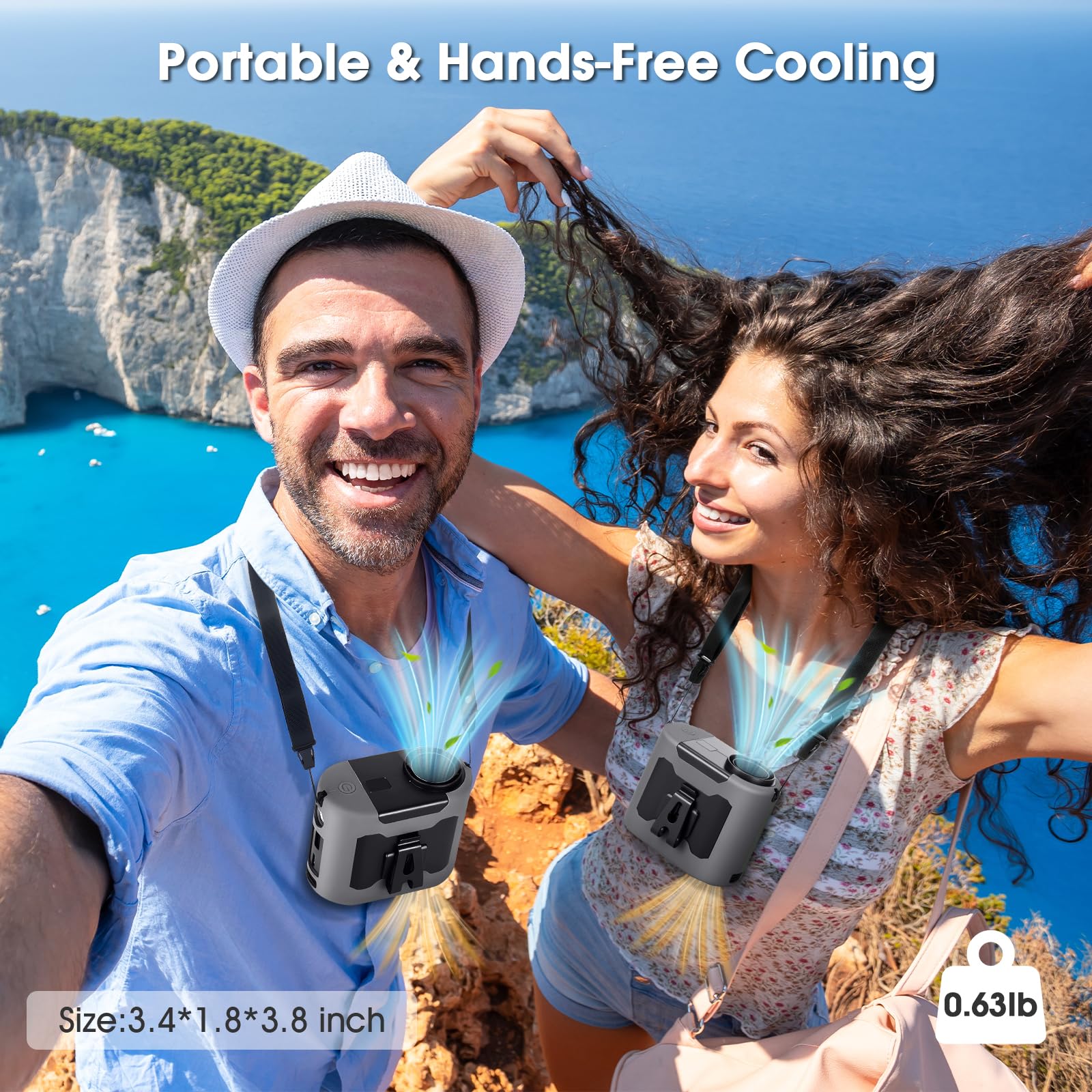 POPERFUN Ventilatore Portatile 14800mAh 40H, Ventilatore da Cintura 5 Velocità 16000RPM con Luce LED da Collo Senza Mani, Adatto per Luoghi all'aperto, Campeggio e Viaggi,Pesca(grigio)