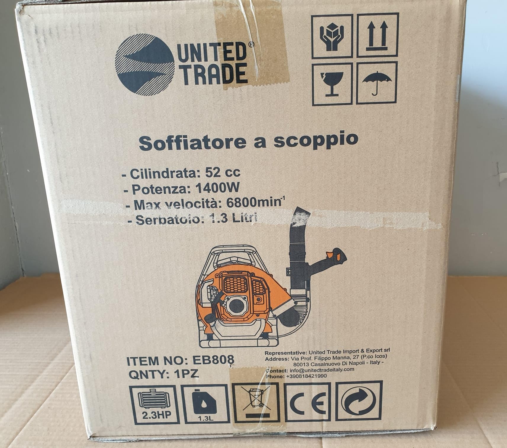 UNITED TRADE Soplador de mochila para hombros, de combustión, 52 cc.