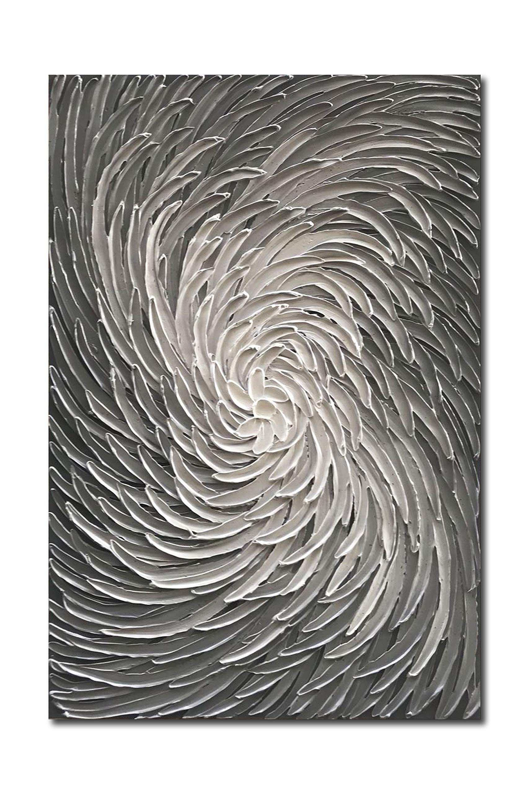 Epicler Silver and White Textured Wall Art Hand-painted Modern Wall Decoration 3D Oil Painting Abstract Art Oil Painting Home Wall Decoration 36x24 inches