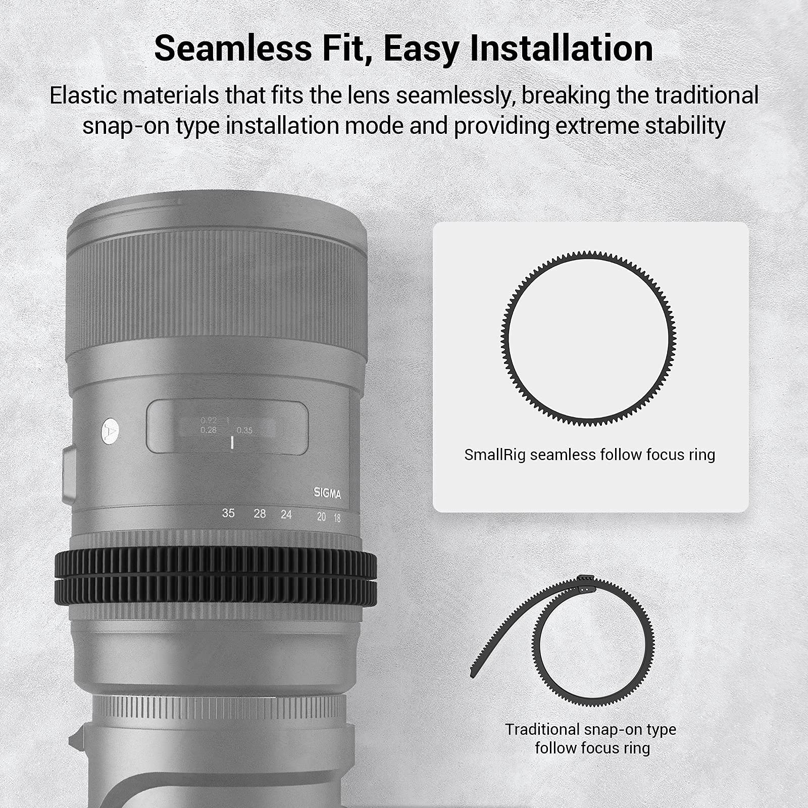 SMALLRIG Anello Dentata di Messa a Fuoco Senza Cuciture Φ75-Φ77mm Rotazione di 360° - 3294