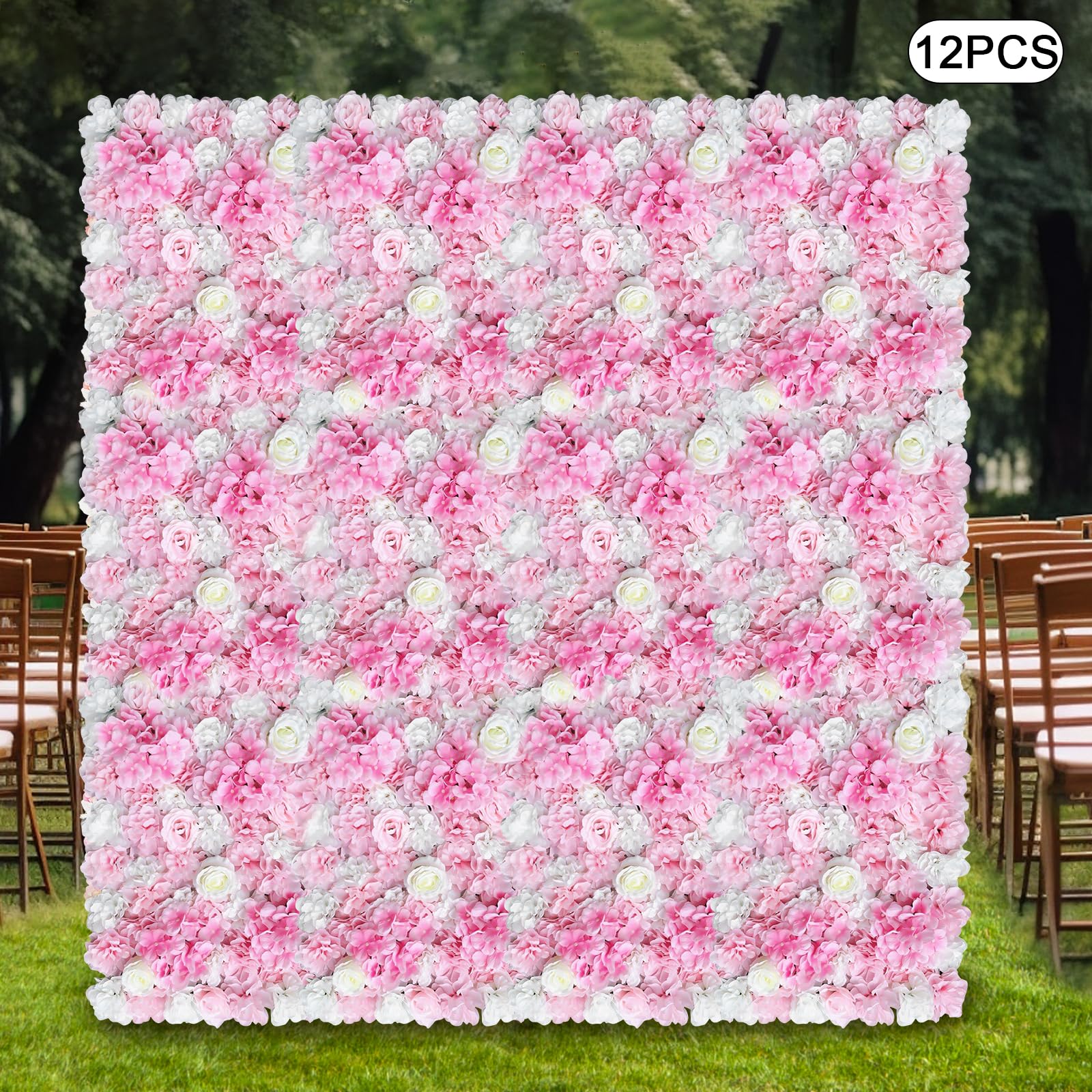 Künstliche Blumen Wandpaneele, Blumenwandpaneel, 40x60cm, 12 Stück | Seidenstoff, Wanddeko Blumen, für Hochzeit, Valentinstag, Zuhause,Hintergrunddekoration