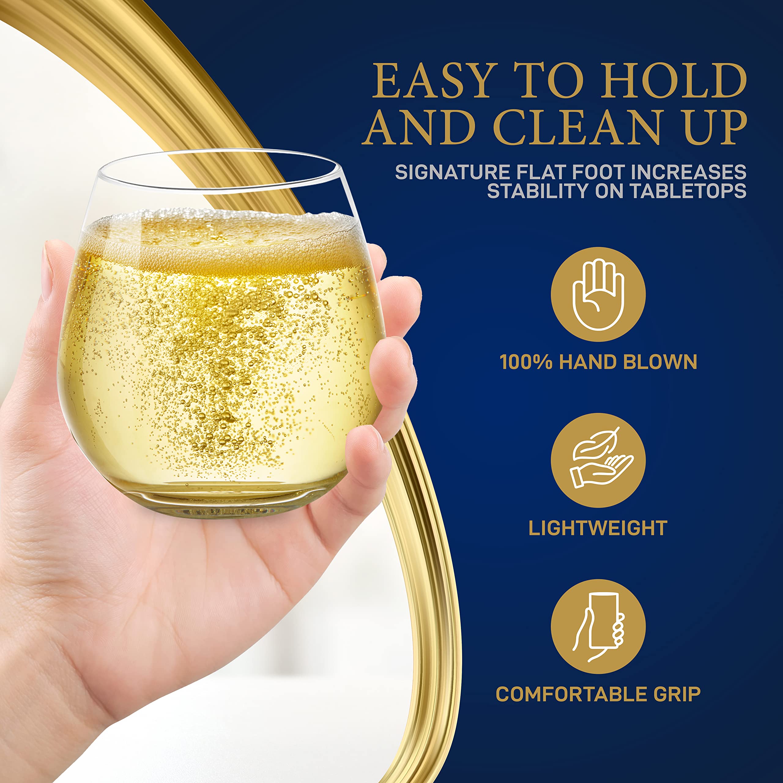 NutriChef Copas de vino sin tallo de 15 onzas, juego de 4 vasos de cristal transparente ultrafinos y elegantes, sin plomo, soplado a mano, sin costuras, apto para lavavajillas, para cualquier ocasión