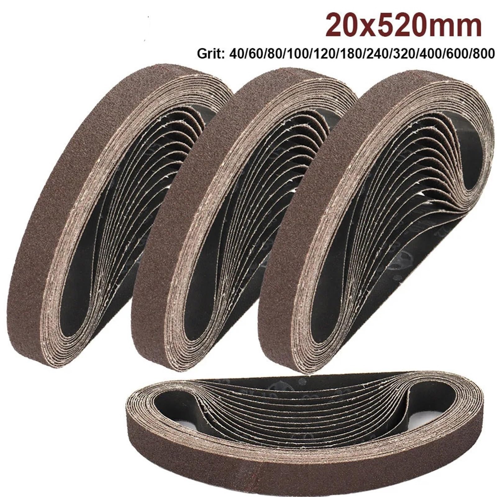 Banda De Lija Bandas Lijadoras Abrasivas 520x20mm 10 Uds | Grano 40-800 for lijadora de banda, herramientas de Pulido de metales y madera(10pcs P60)