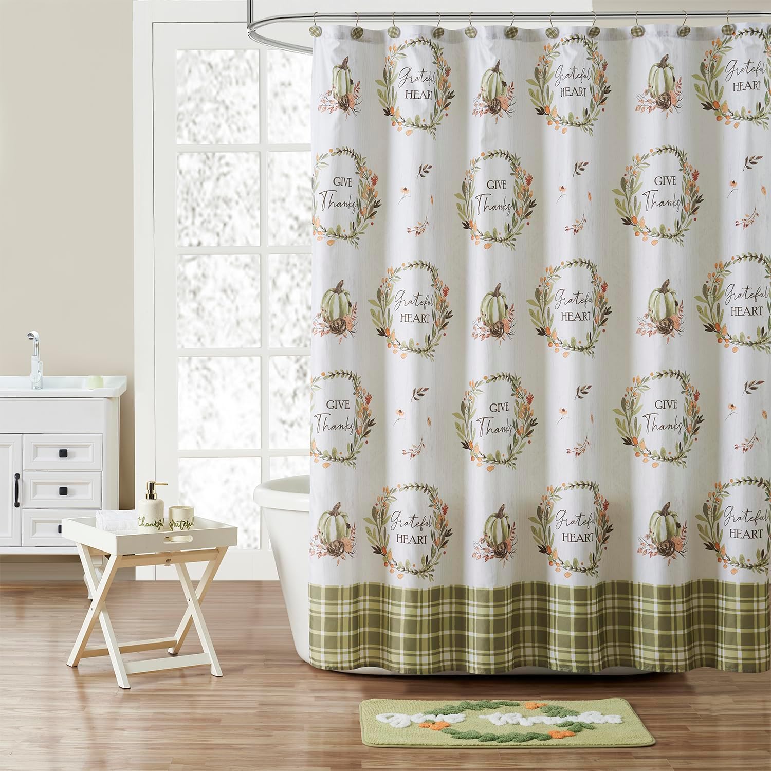VCNY Home - Bathroom Set, Shower Curtain & Decorative Hooks, Non-Slip Bath Rug, Ceramic Countertop Accessories, Snowflake Printed (Holiday Collection, 16 Pieces)