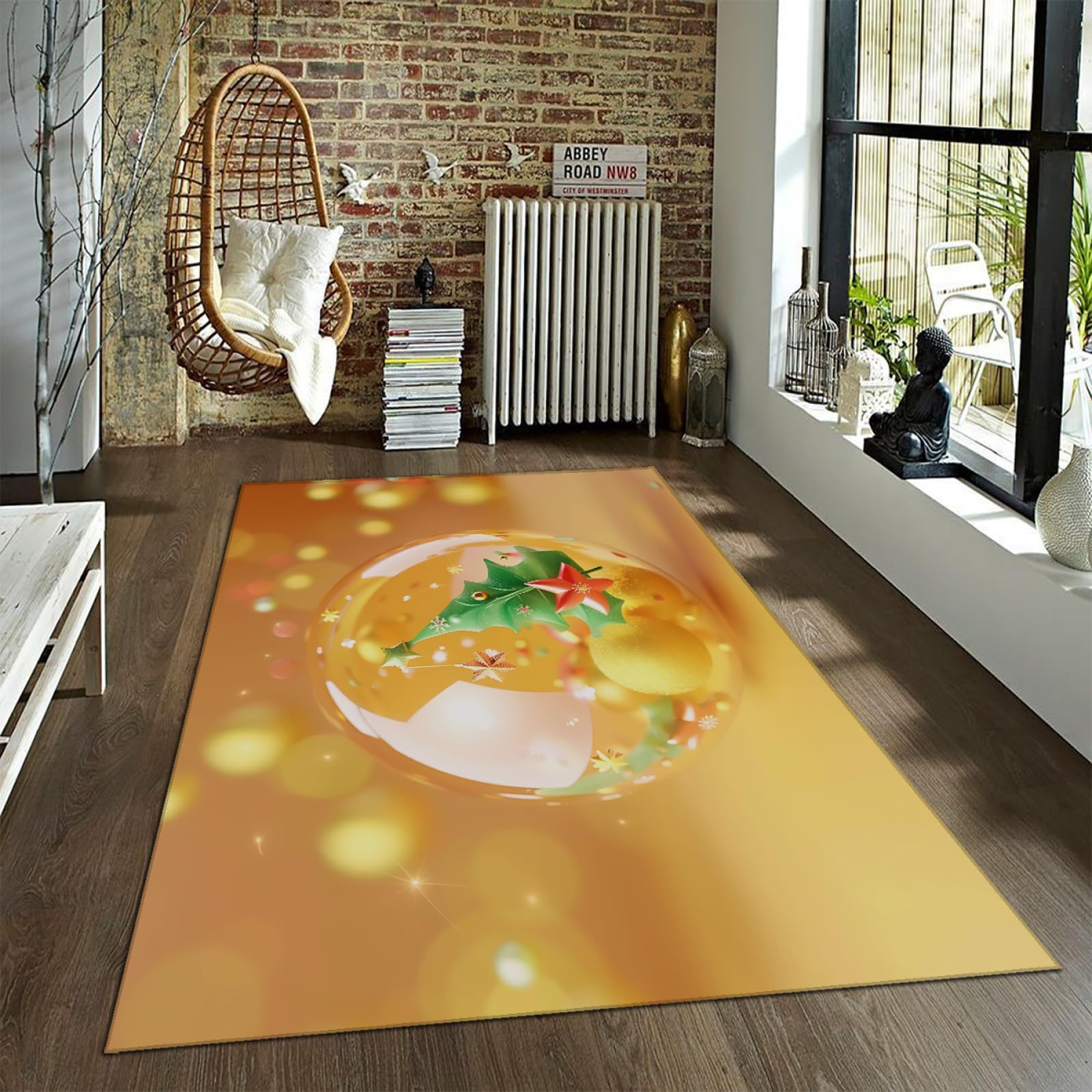 Tapis jaune imprimé sapin de Noël lavable et antidérapant pour bureau 100x150cm