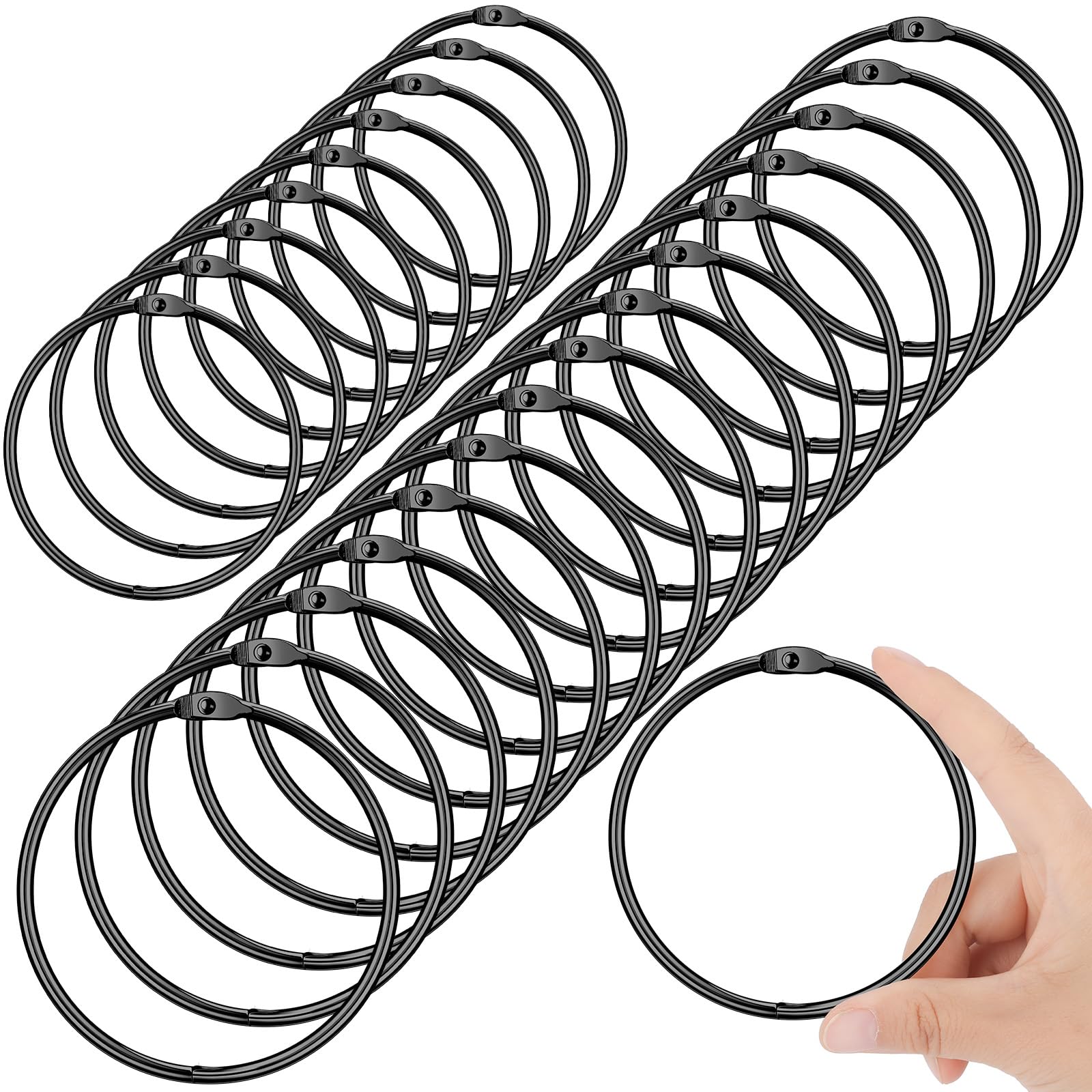Photo 1 of **BIGGER IN PERSON*** 24 Pack 4 Inches Large Loose Leaf Binder Rings Curtain Hooks Rings Shower Hook for Bath Room Curtain Glide Smoothly Round Shower Rings Snap Joint Design (Black)