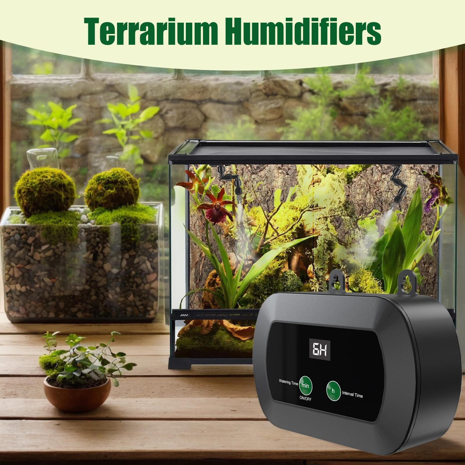 Nawilżacz Powietrza Dla Gadów Mały Przenośny Nawilżacz Do Terrarium Z | Automatyczny Timer Mgiełki Dla Gadów Akwarium Klatka Terrarium Szklarnia Rośliny Krab Pustelnik Jaszczurka Wąż