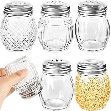 6 Pack 6 Ounces Glass Spices Shaker with Perforated Lid Salt Cheese and Pepper Shakers for Family Home Kitchen Restaurant Supplies, 2 Styles
