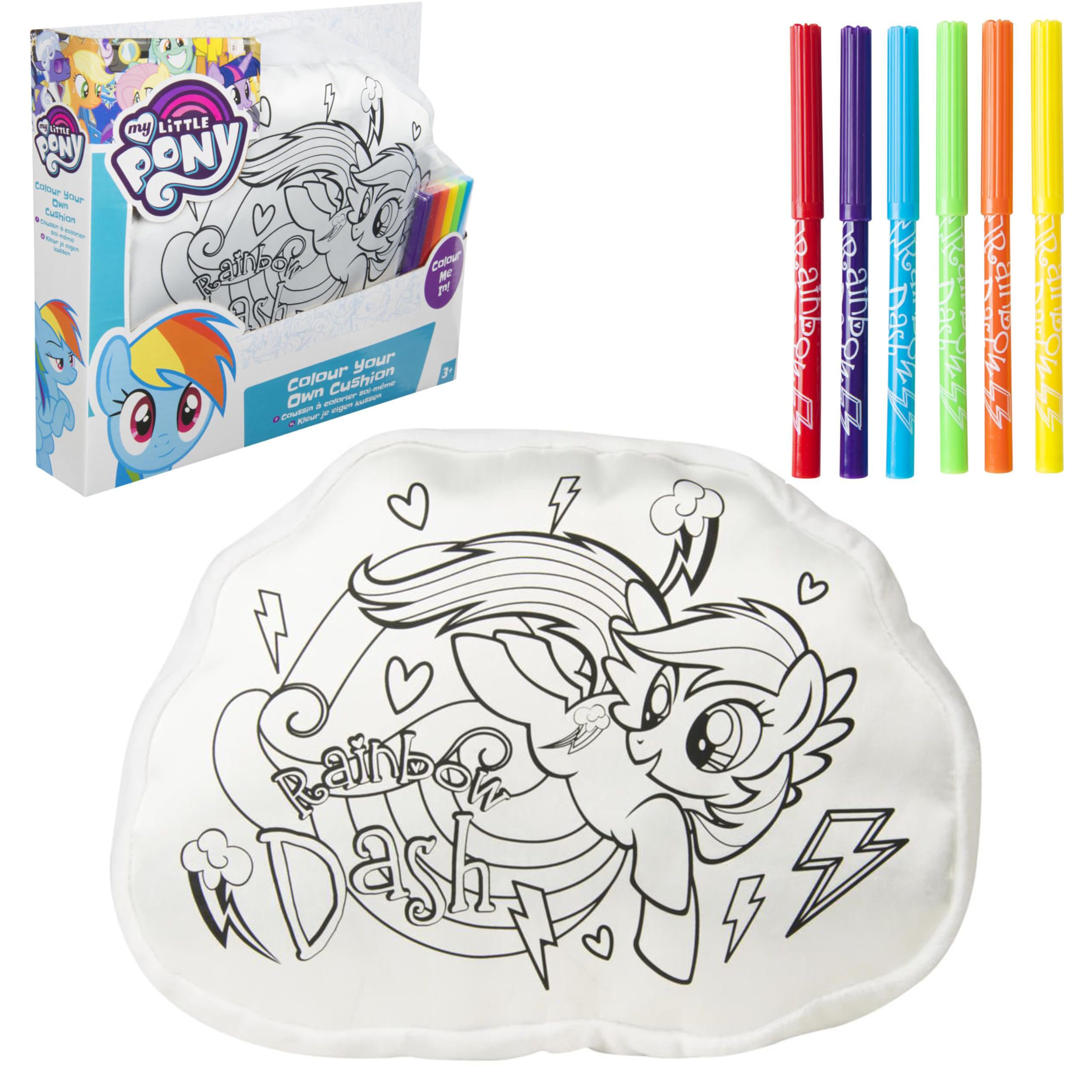 HOVUK 29cm My Little Pony Colour Your Own Cushion with 6X Permanent Markers Personalize Decorative Pillow Arts and Crafts for Kids Girls Gift Preschool, Kindergarten and Elementary School Children