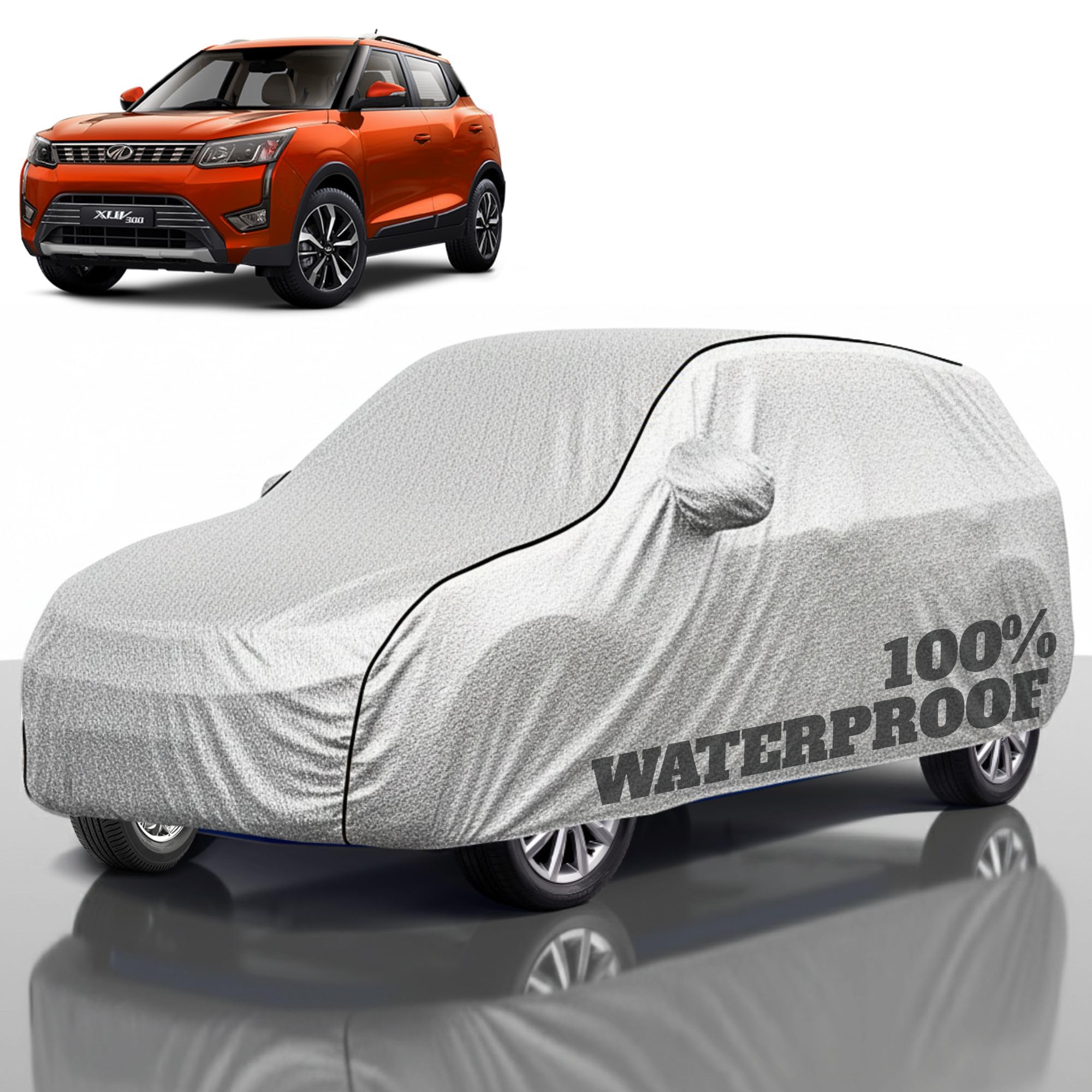 Premium Polyester Car Cover XUV 700 All-Weather Protection from Rain, Dust &amp; Sun | UV Resistant Fabric | Full Body Secure Fit for Outdoor &amp; Indoor Parking Silver