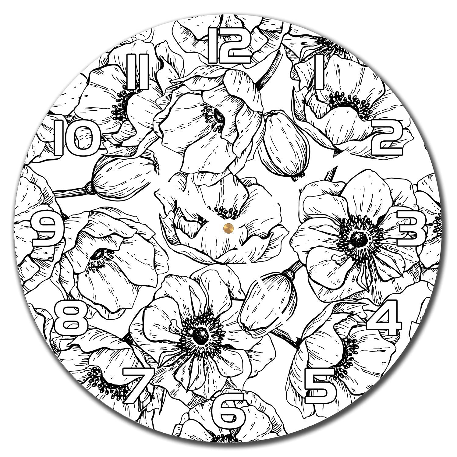 Horloge en verre moderne pour cuisine et salon, grand cadran floral décoratif de 30 cm