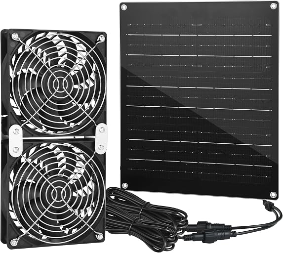 Solar Fan, 30W Solar Powered Fan, Solar Panel Fan Kit, IPX7 Waterproof Fans Exhaust Intake Mounting for Outside Greenhouse Shed Chicken Coop