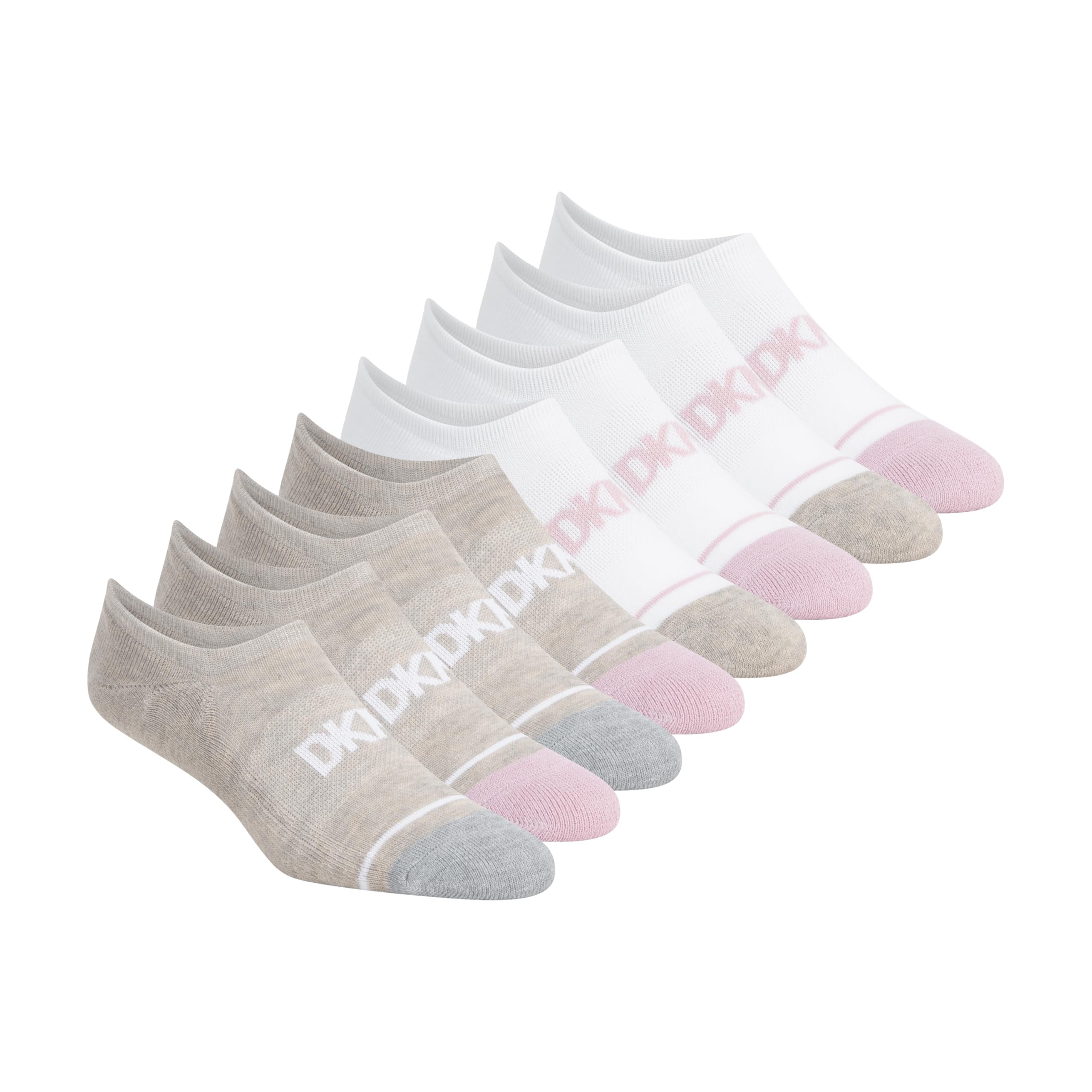 DKNY Women's 8-Pack Liner Socks, Ivory, 9-11