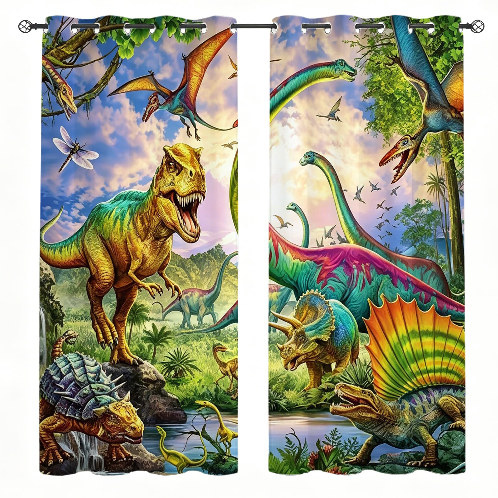 Rideaux dinosaures 3D vert pour chambre enfant déco préhistorique réaliste