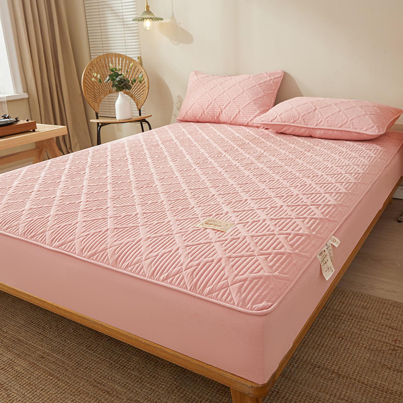 Drap Housse 180x200 Rose Coton Lit Super King