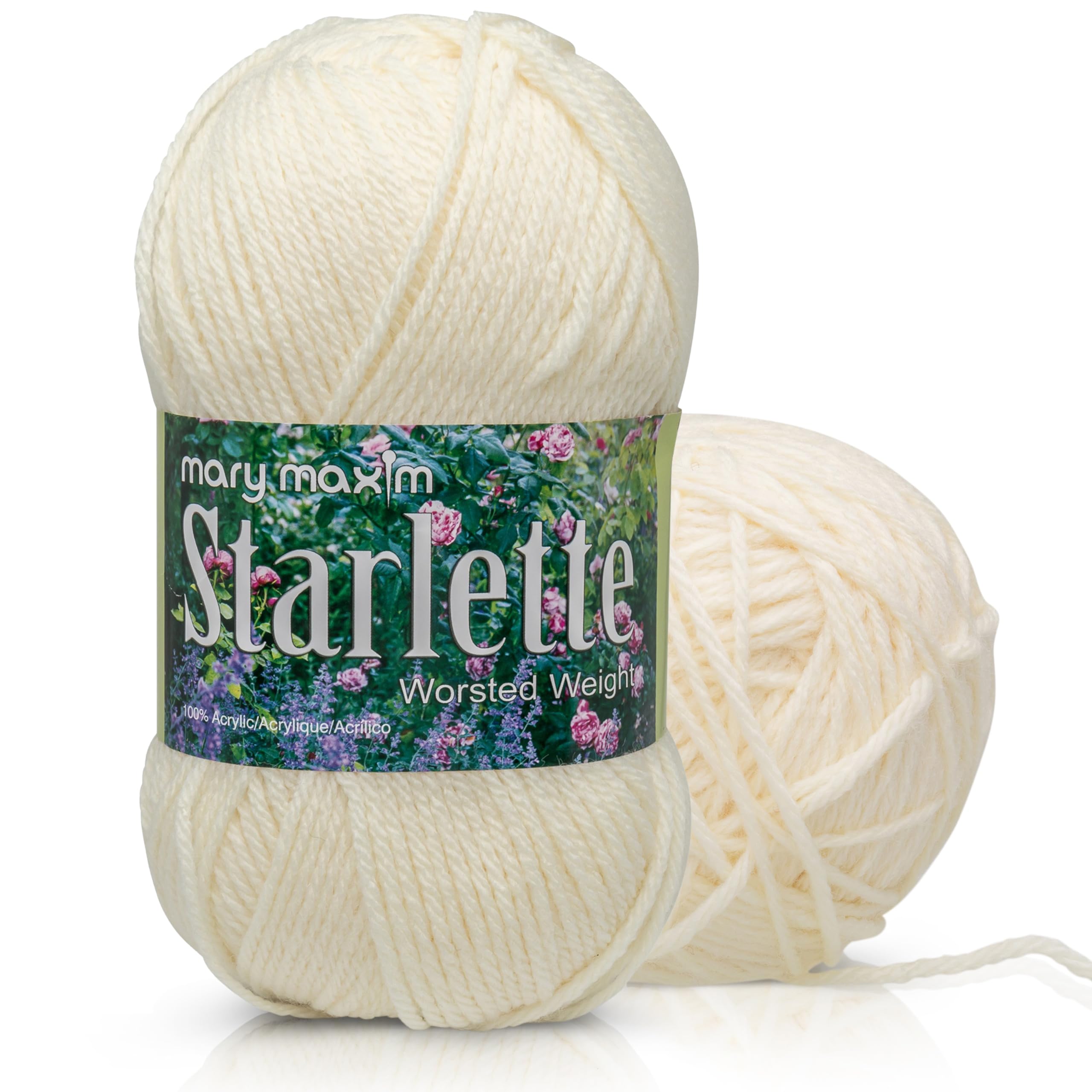 Mary MaximStarlette Yarn - Acrylic Worsted Weight Yarn 4, Crochet Yarn and Knitting Yarn for Afghans, Blankets, Clothing and Crafts, 4 Ply Ultra Soft Yarn 180 Yards, Natural