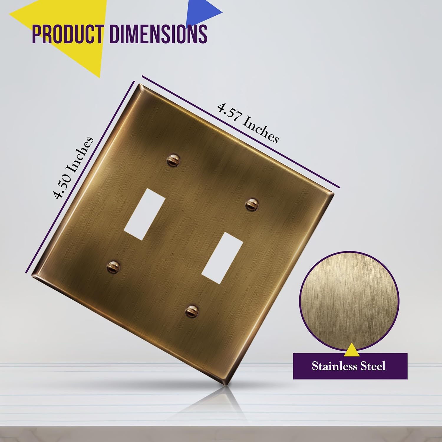 ENERLITES Antique Brass Metal Duplex Receptacle Outlet Wall Plate 5 Pack and Double Toggle Light Switch Cover Plate