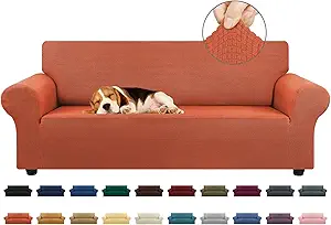 KEKUOU Stretch Sofa Cover Slipcover ,Couch Covers for 3 Cushion Couch Sofa (78"-94") Furniture Protector 3 Seater Sofa with Elastic Bottom for Kids,Dog(Large,Pureed Pumpkin)