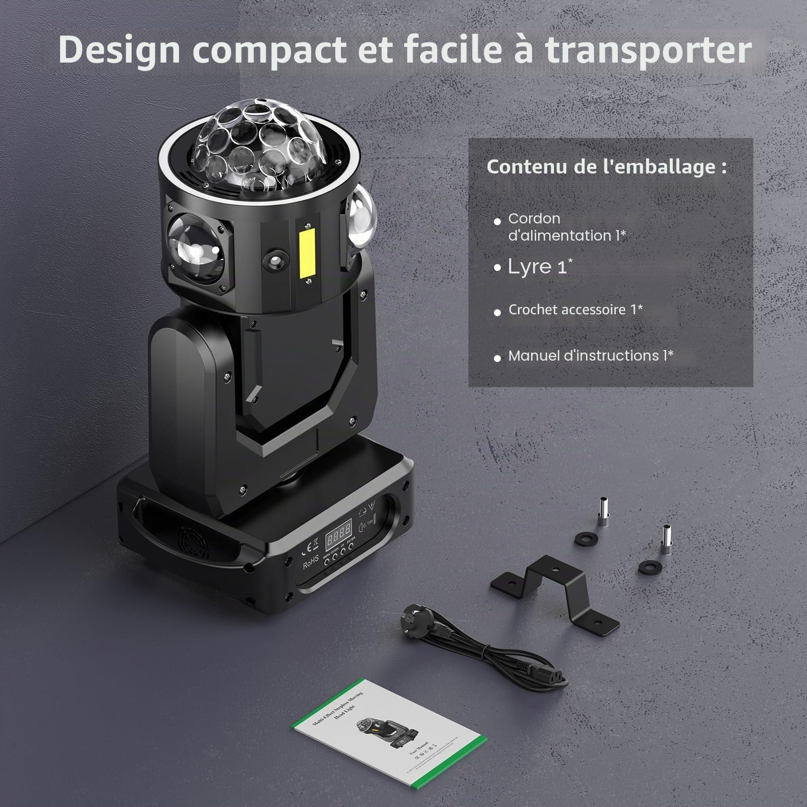 Lyre LED 150W Lumière à tête mobile RGBW Beam Wash Projecteur DMX512 Lumière de Scène Rotation infinie DJ Licht Bühnenlicht pour Party Club Fête Hochzeit Bar Théâtre
