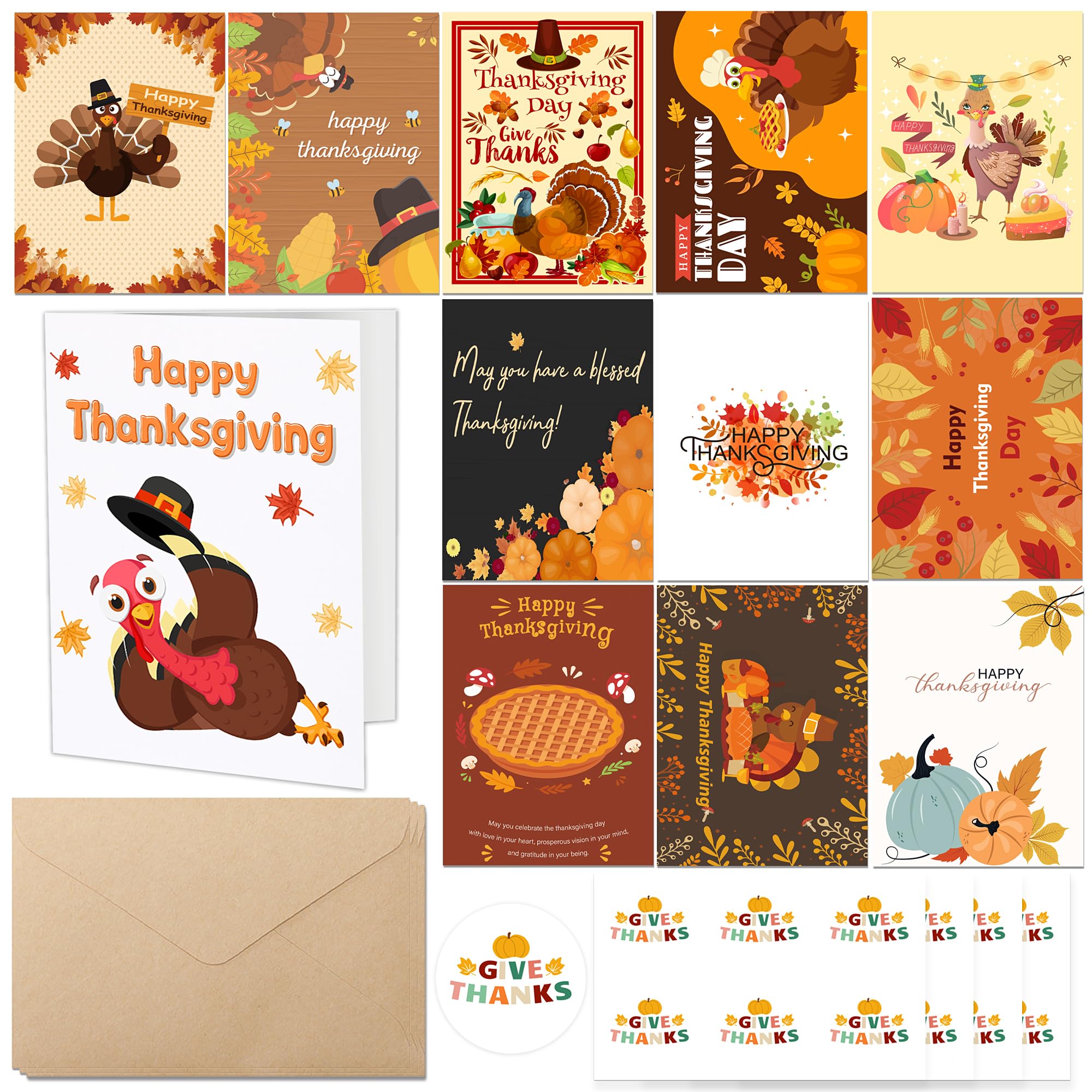 Thanksgiving Cards with Envelopes- 24PCS Thanksgiving Crafts- Thanksgiving Gifts for Family- Thanksgiving Friendsgiving Party Favor for Kids Adults for Fall Autumn Holiday Parties Celebrations Harvest