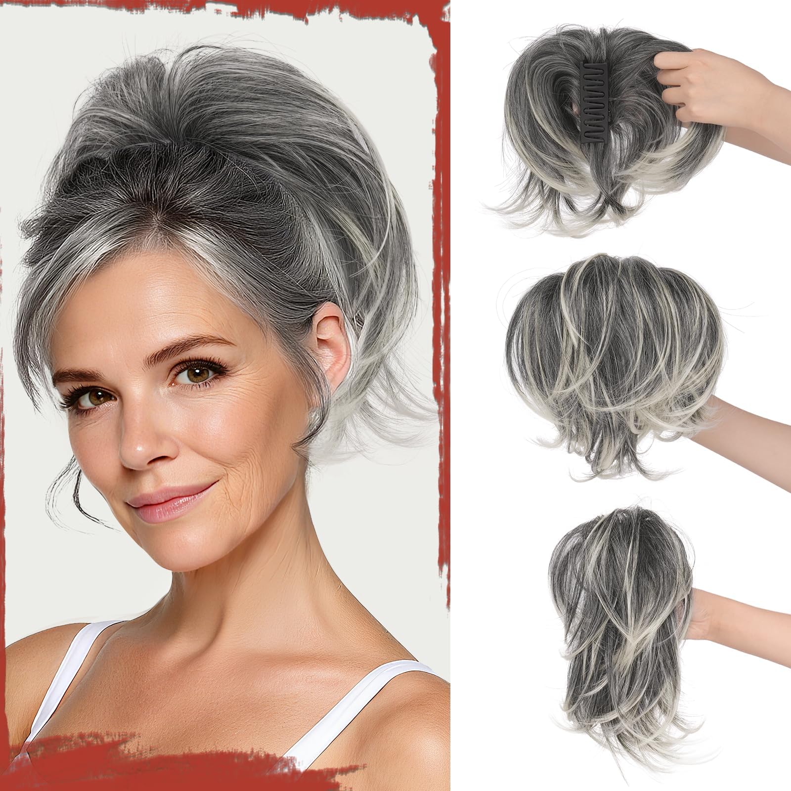 Hair Bun Clip, Instant Messy Hair Buns For Women, Grey Extensions for Women Styling, Quick Solutions For Busy Professionals, Soft Fashion Wear Decor-image-33