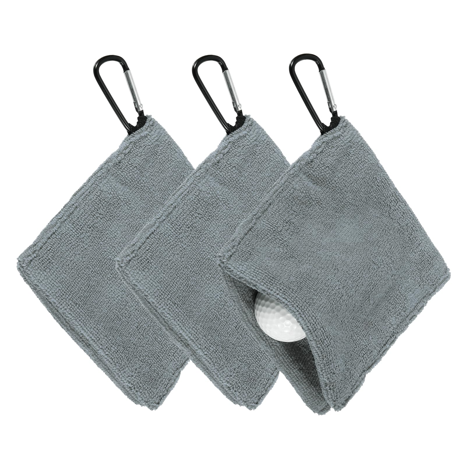 YELARXI Golf Ball Towel, 5.5 x 5.5 Inch Microfiber Small Golf Towel for Pocket with D Clip, 3 Pack & Dark Gray - Fitting For(Carts/Clubs/Bags/Course Exercise)