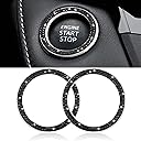 WINKA 2pcs Bling Car Engine Start Button Cover Diamond Crystal Push Start Stop Button Ring Sparkly Bling Ignition Button Cover Rhinestone Keyless Ignition Ring Universal Car Accessories (Black)