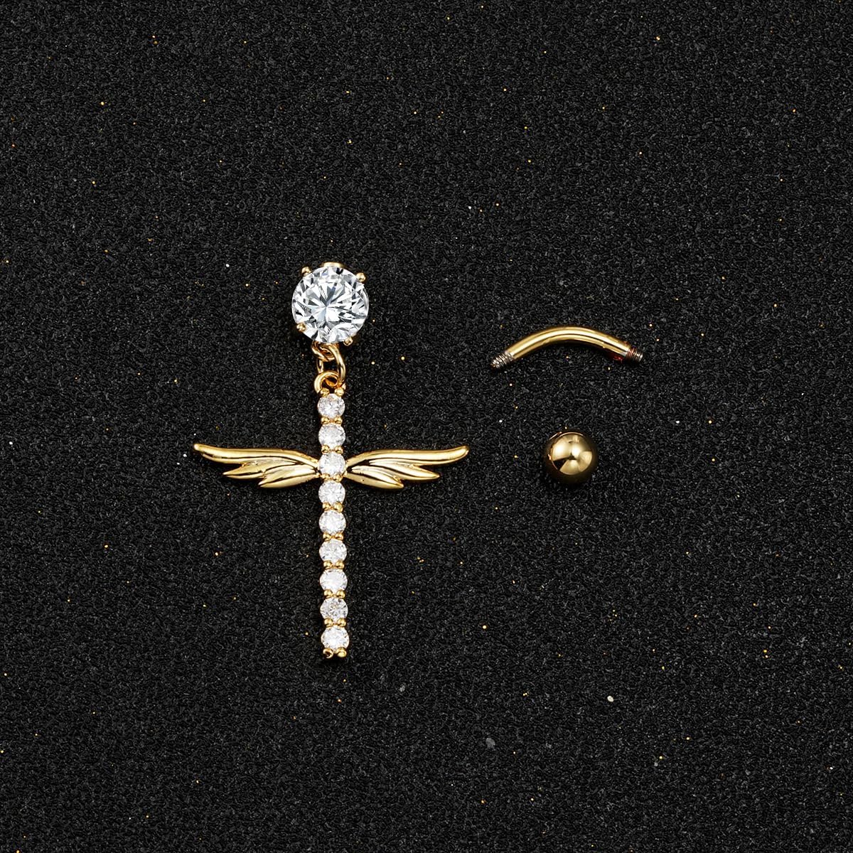 14G CZ Wing Cross Dangle Belly Button Rings for Women 316L Surgical Steel Cross Belly Navel Ring Navel Piercing Barbell Sparkling Body Piercing Jewelry - Image 5