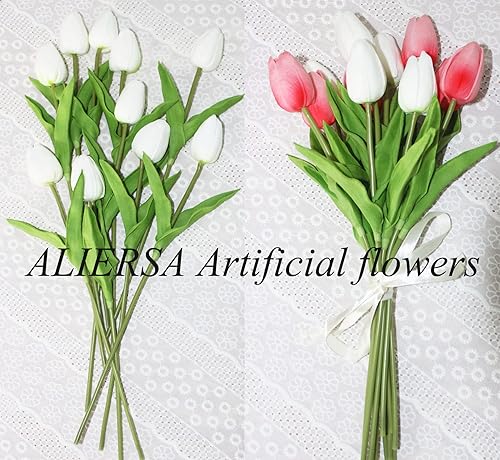 Miniatura 4 de Tulipanes artificiales, 10 cabezas, mini flores artificiales de tacto real, tulipán falso para decoración del hogar, boda, fiesta, ramo de flores