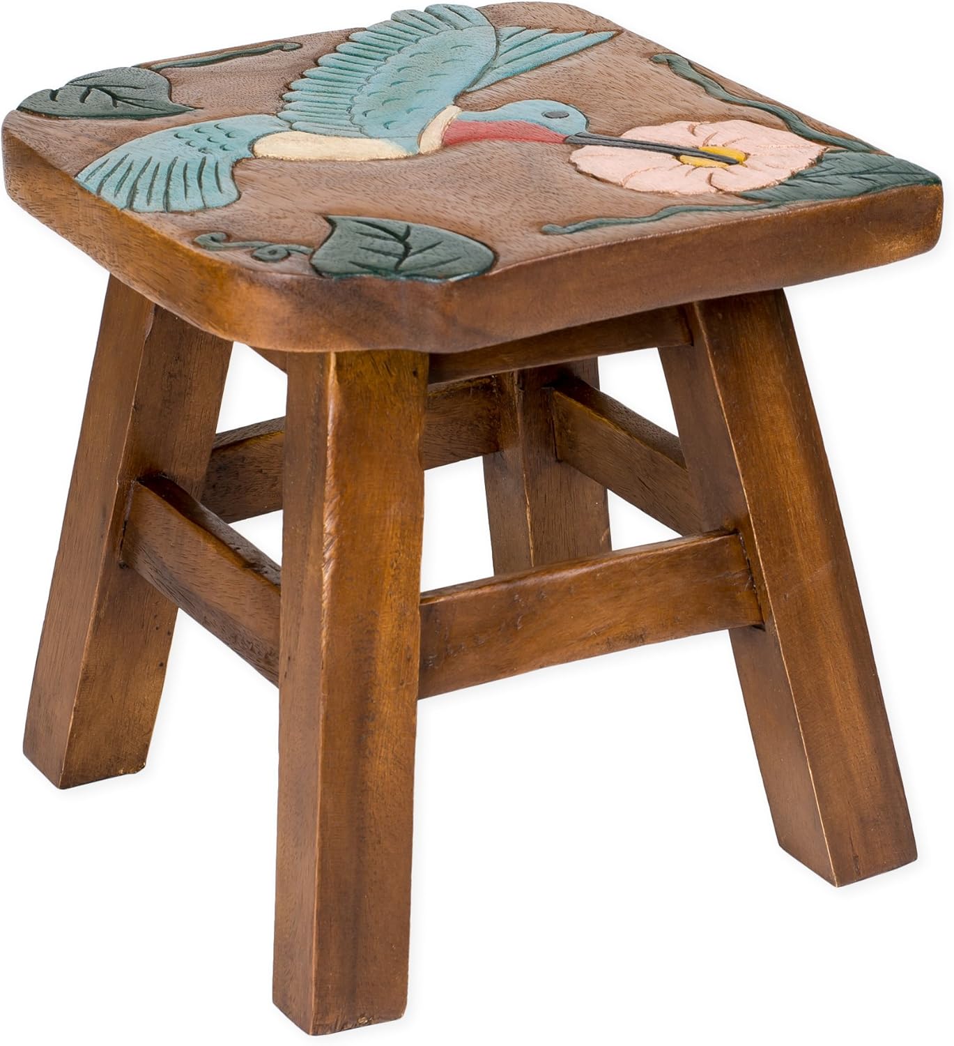 Hummingbird Bird Hand-Carved Acacia Hardwood 11 inch Decorative Animal Foot Rest Step Stool Adults Home Decor