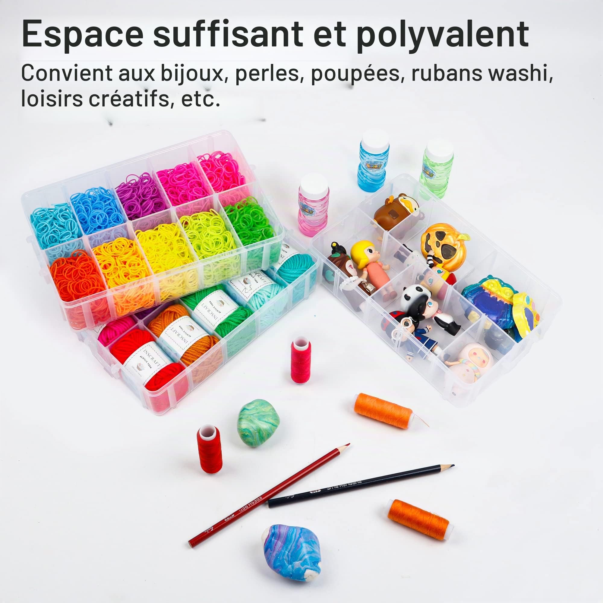 INSCRAFT Boîte de Rangement Transparente Empilable 7 Niveaux, 70 Compartiments Ajustables, Mini Boîte et Autocollants Lettres Inclus, Boîte Plastique Compartiment pour Perles Bijoux Jouets Outils