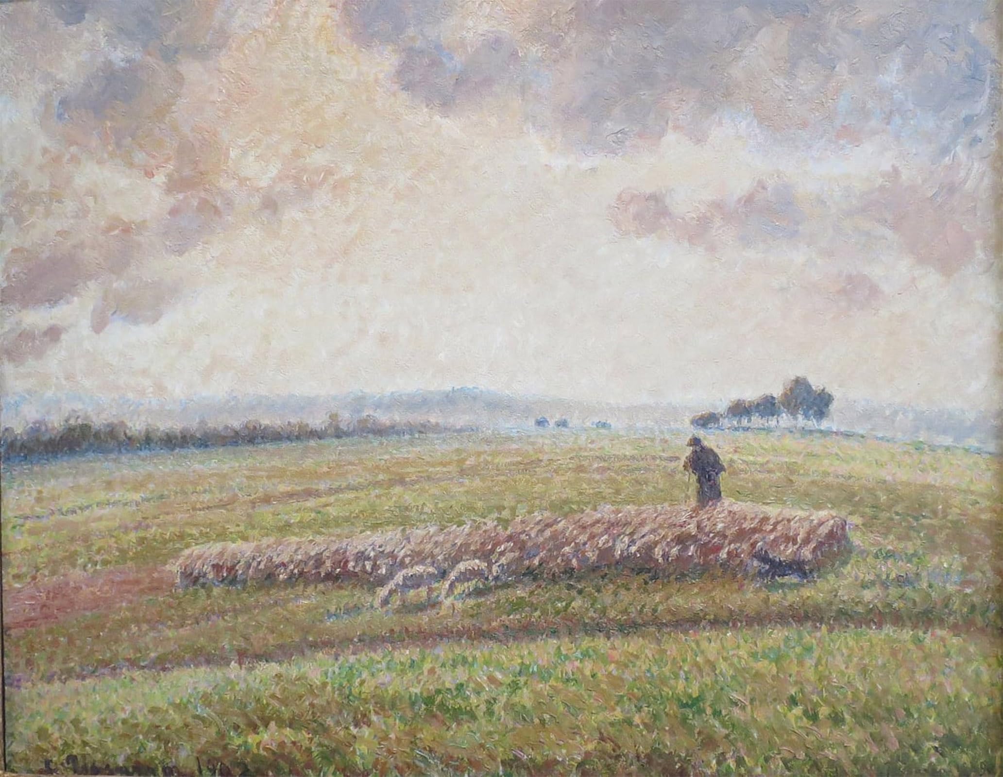 SERENDIPITP Vintage Wall Art Canvas Nordic Poster Canvas Print Picture Landscape with Flock of Sheep by Camille Jacob Pissarro Wall Art Poster for Home Decor 60x90cm