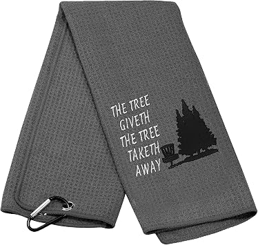 BLUPARK Disc Golf Gifts The Tree Giveth The Tree Taketh Away Embroidered Disc Golfer Towel The Tree Giveth