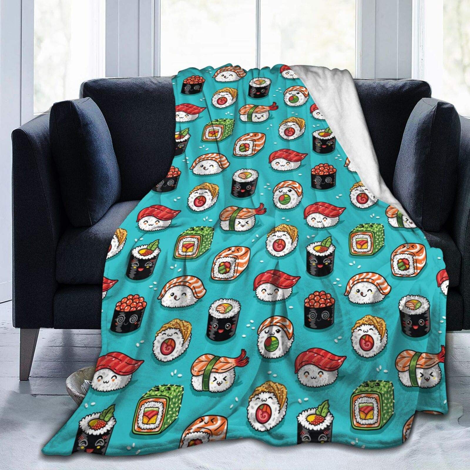 Dujiea Funny Food Sushi Fuzzy Flannel Blanket Throw 40"X50", Super Soft Lightweight Blanket Throw for Couch Chair Sofa, Cozy Bed Blanket for Kids Adults