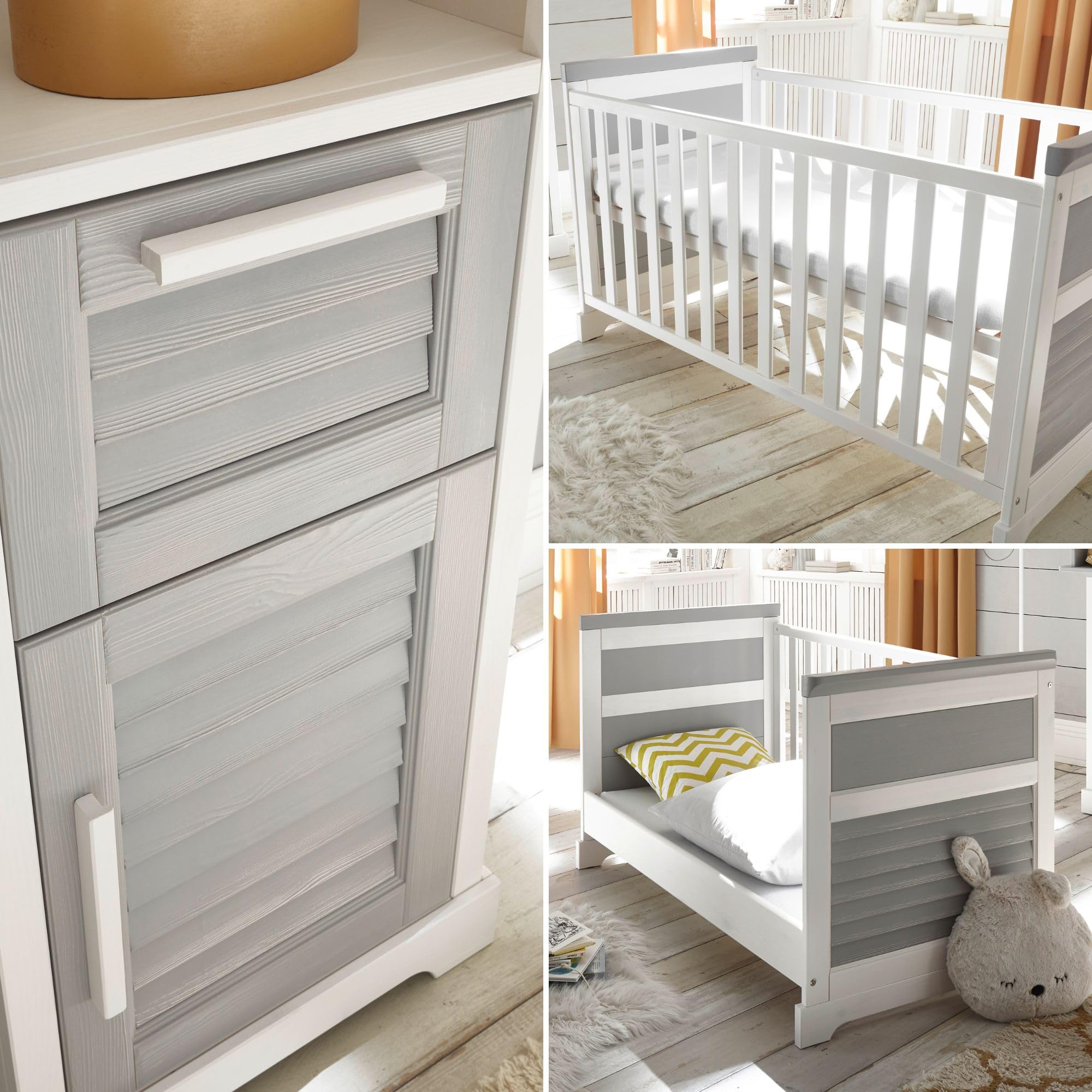 Stella Trading Alma Ensemble Complet de Meubles pour Chambre, pin Massif, Blanc/Gris, 3 pièces composé d'une Armoire, d'un lit de bébé et d'une Commode à Langer, Komplett-Set 2
