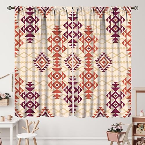 Cortinas aztecas del suroeste, étnicas geométricas, tribales, navajo, bohemio, nativos americanos, opacas, con bolsillo para barra, para dormitorio,