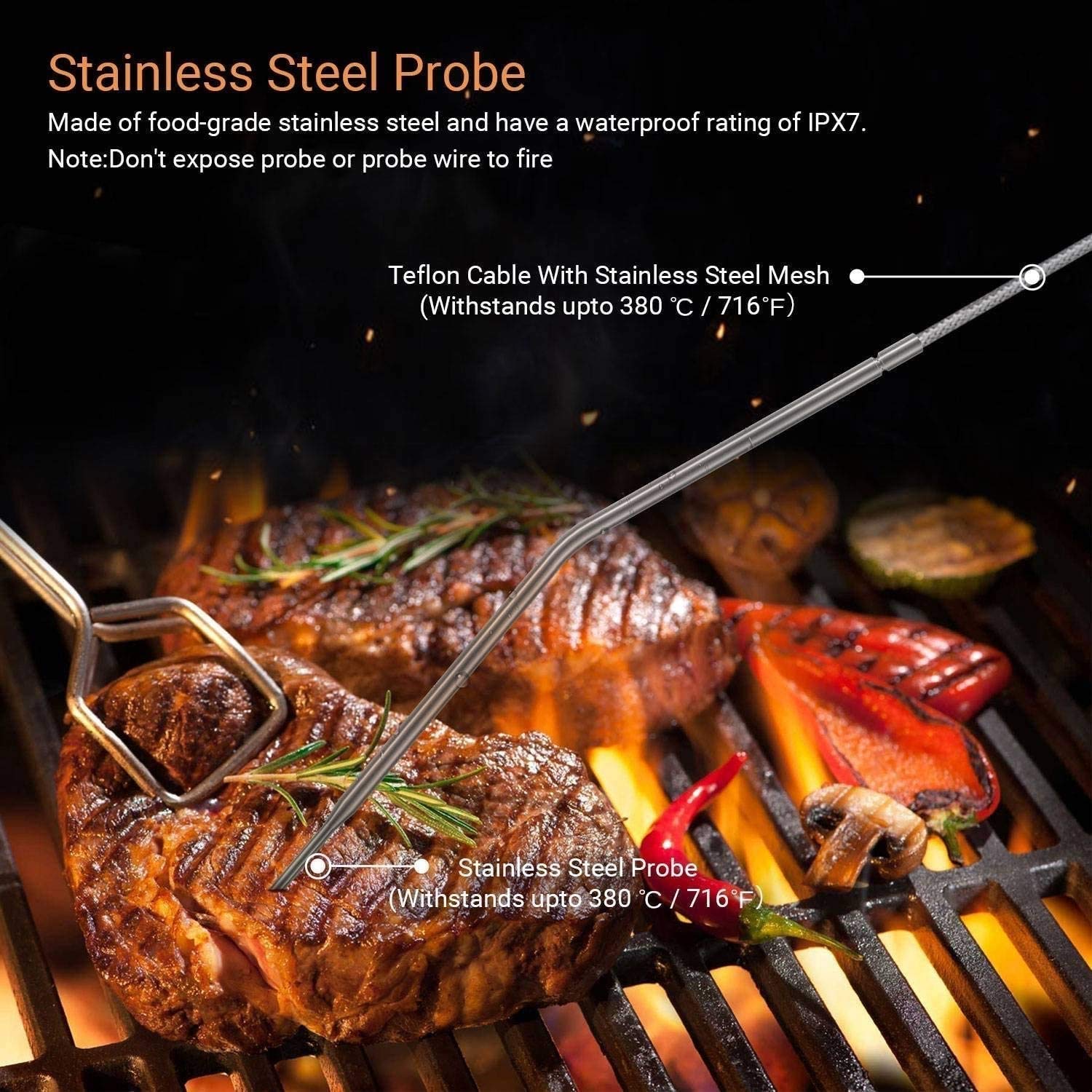 Termómetro de carne de cocción digital de doble sonda LCD grande LCD Luz de retroiluminación Termómetro de la parrilla para el fumador Horno de cocina BBQ, Termómetro de carne de cocción digital remot