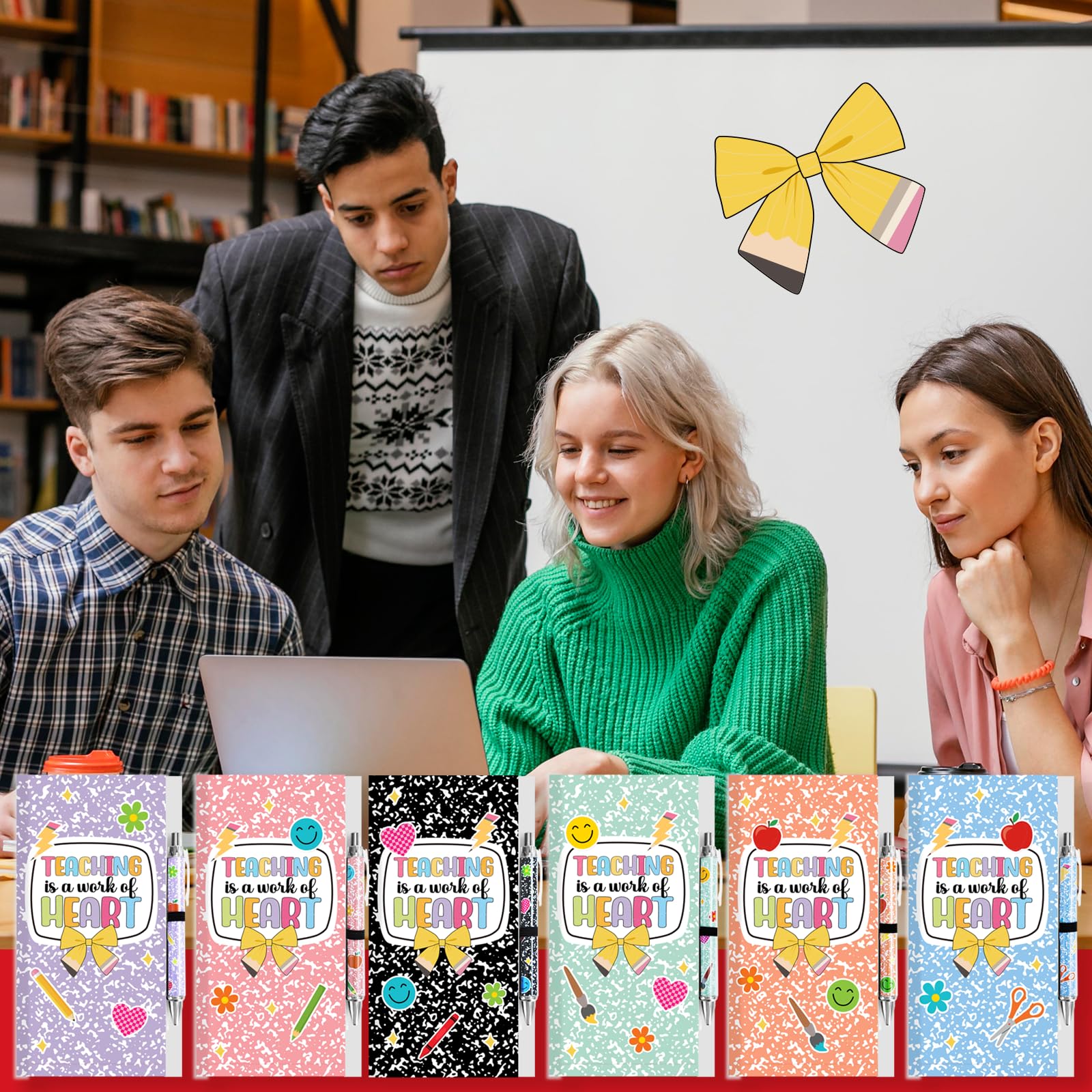 Haftnotizen und Stift, selbstklebend, personalisierbar, für Studenten, Schulanfang, Geschenk, Gastgeschenke, Lehrer, Preiszubehör, bunt, 6 Stück