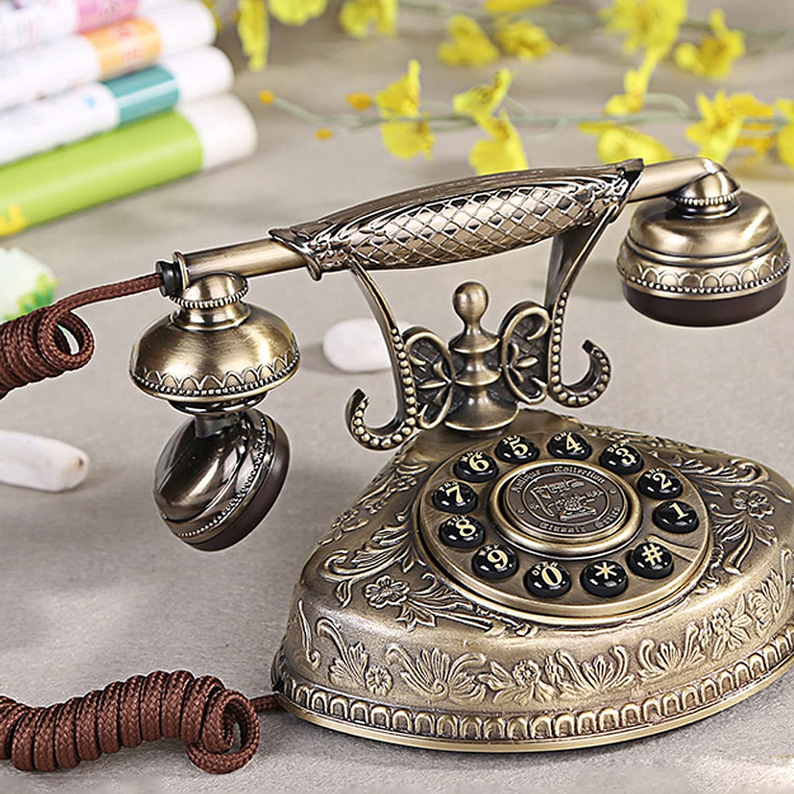 Telefon przewodowy, styl europejski, zabytkowy, stary telefon do sprzętu stacjonarnego w biurze domowym, stacjonarny stylu retro ，Telefon w stylu vintage